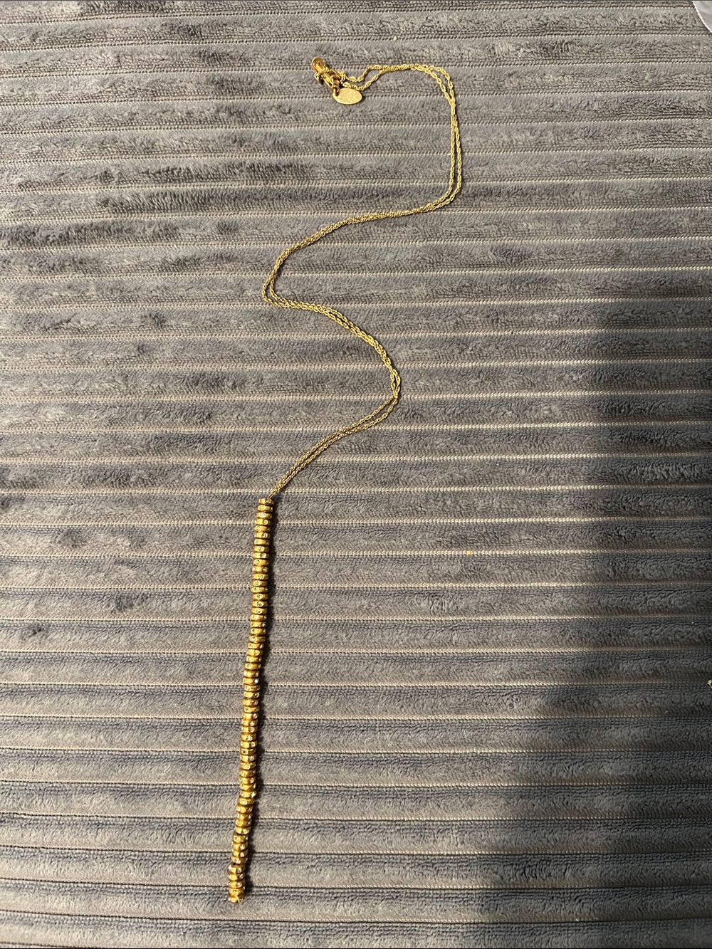 Re Bel Design Gold Beaded Vertical Bar Pendant Necklace